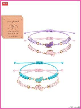 Butterfly Friendship Bracelets Zinc Alloy Polyester Adjustable BFF Bracelet Set